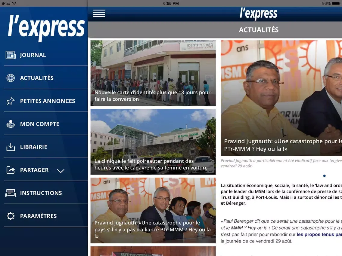 Tangkapan layar L'Express (La Sentinelle LTD) iPad 