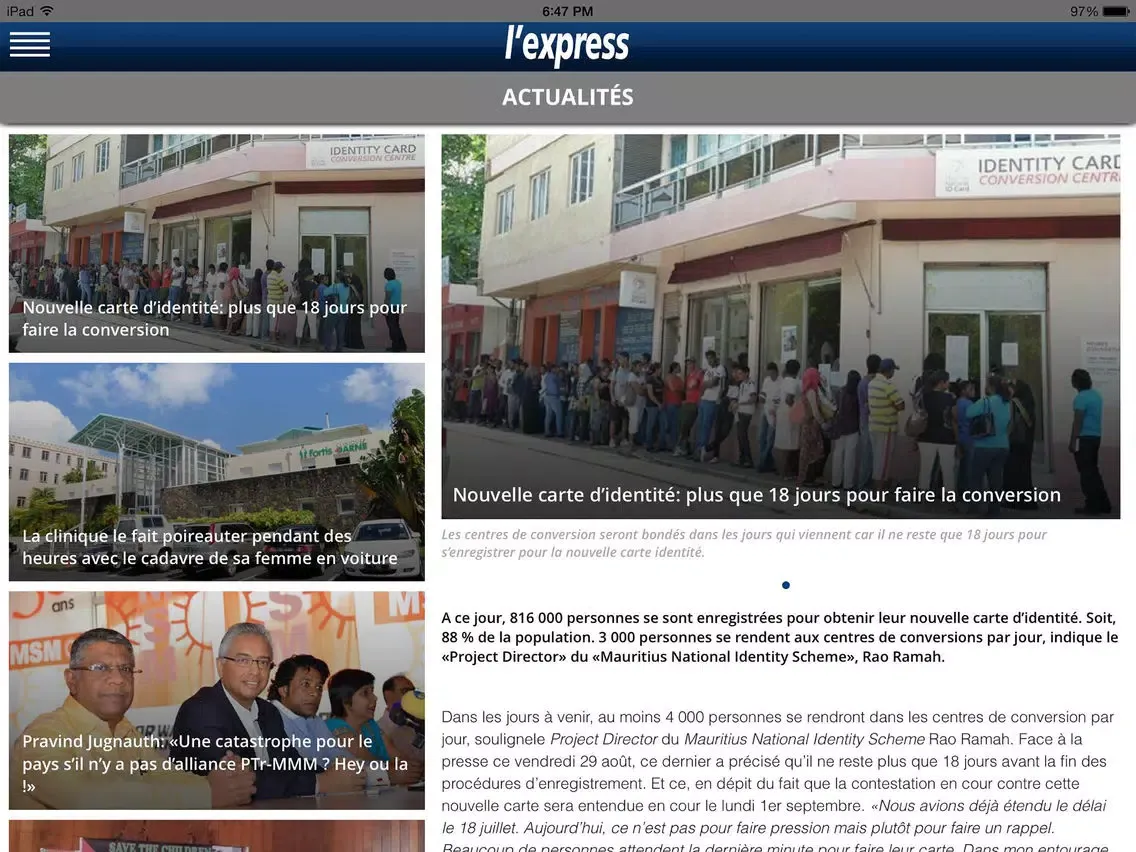Tangkapan layar L'Express (La Sentinelle LTD) iPad 