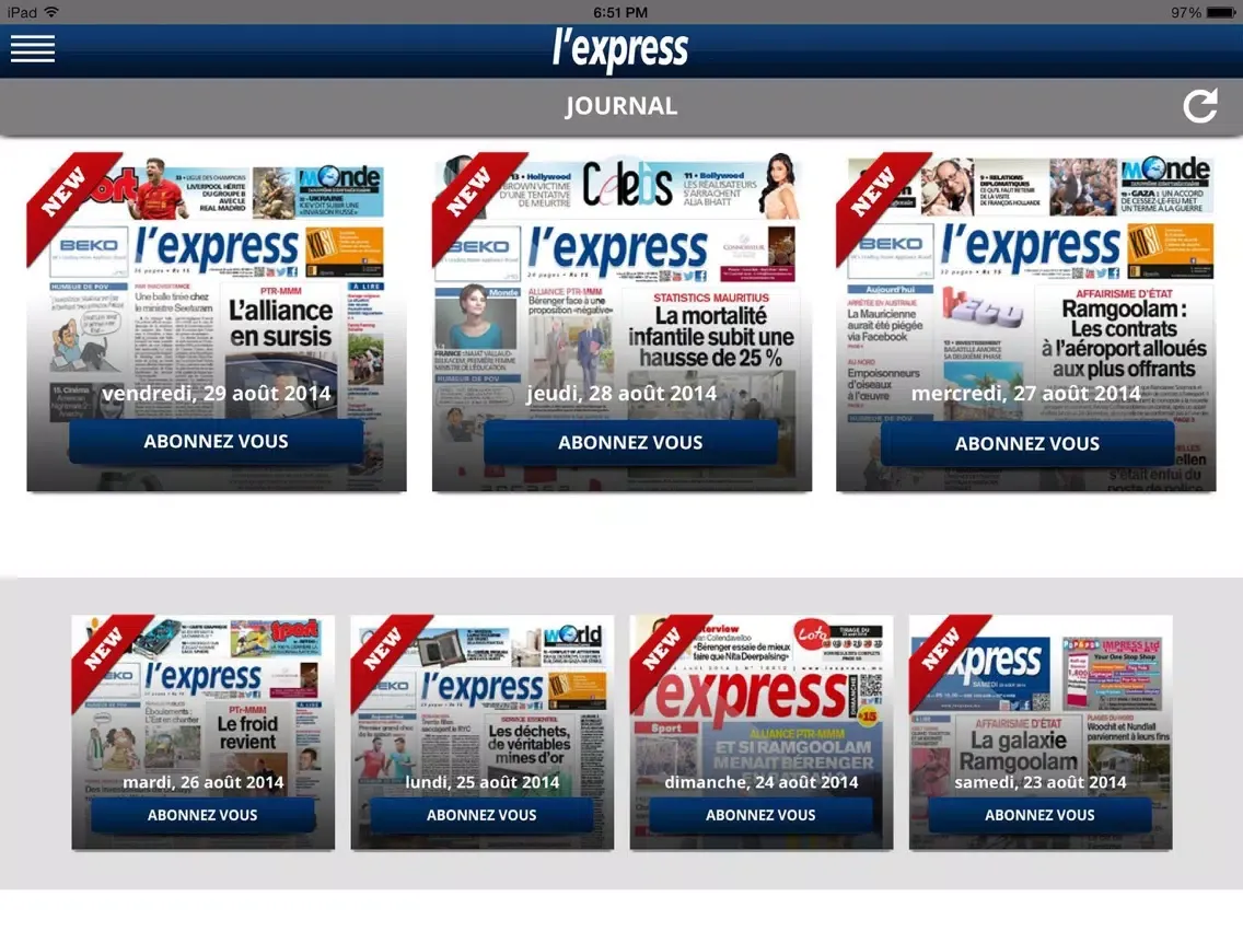 Tangkapan layar L'Express (La Sentinelle LTD) iPad 