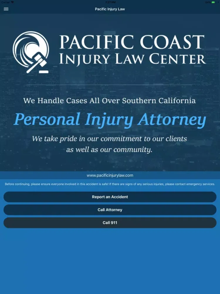Tangkapan layar Pacific Coast Injury Law iPad 