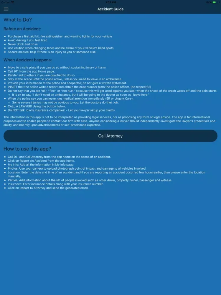 Tangkapan layar Pacific Coast Injury Law iPad 