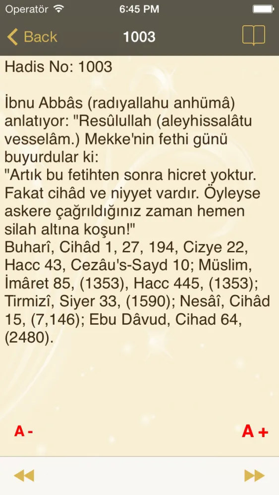 ภาพหน้าจอของ Hadis Fihristi
