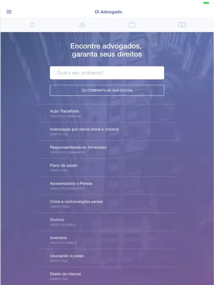 Tangkapan skrin Oi Advogado iPad 