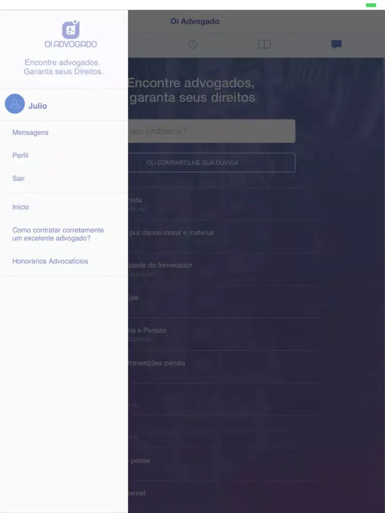 Tangkapan skrin Oi Advogado iPad 