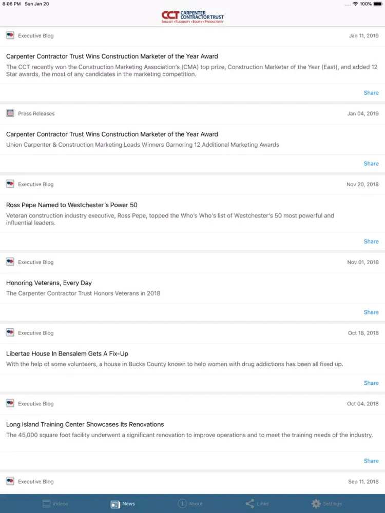 ภาพหน้าจอของ CCT App iPad 