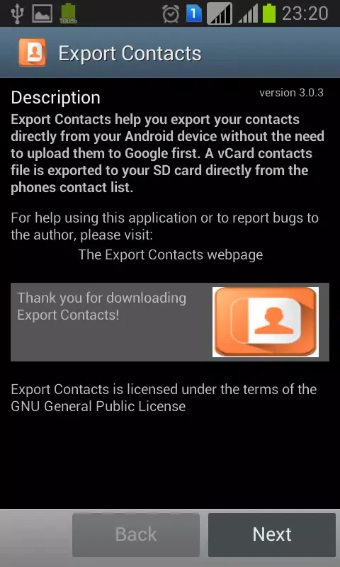 Screenshot di Export Contacts