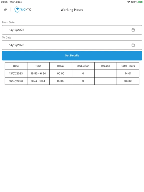 ภาพหน้าจอของ TransitPro iPad 
