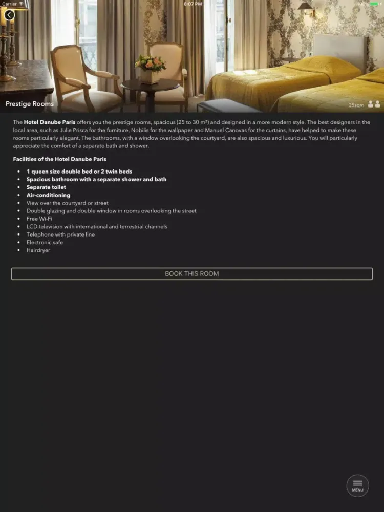 Zrzuty ekranu Hotel du Danube Paris iPad 