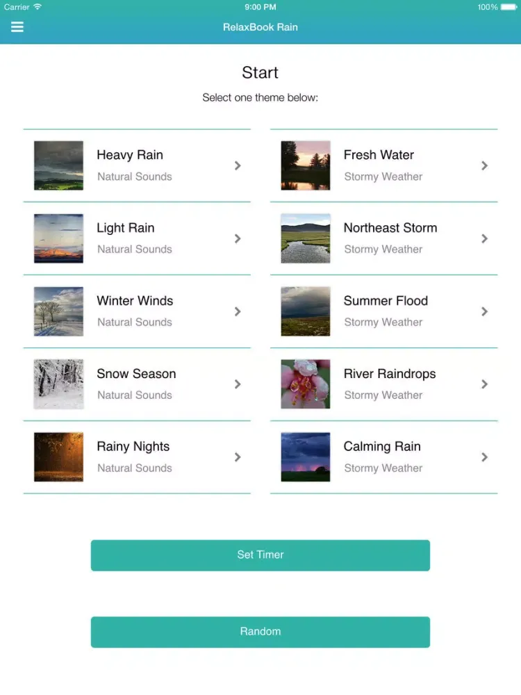 RelaxBook Rain - Sleep sounds for you to relax with natural sounds, storm, thunders, wind, rain, and more iPad  Ekran Görüntüleri