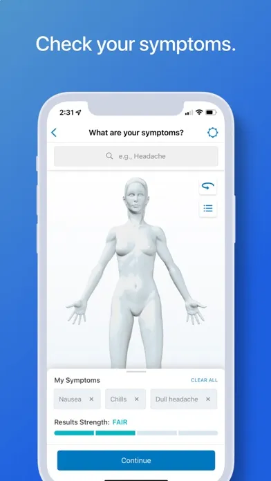 Captures d'écran de WebMD: Symptom Checker