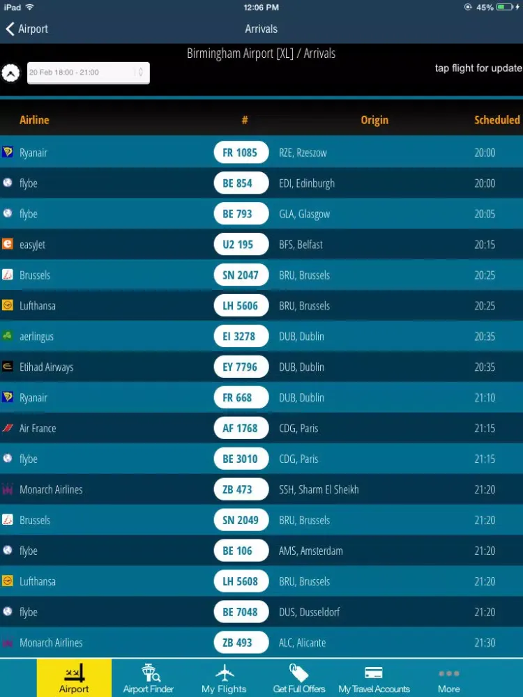 Bangkok Airport Pro (BKK) Flight Tracker air radar Thai Bangkok Asia iPad  スクリーンショット