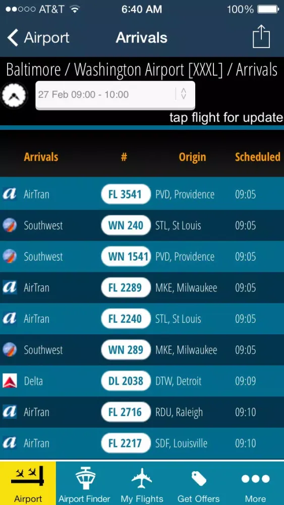 Capturas de pantalla de Baltimore Washington Airport BWI - Flight Tracker