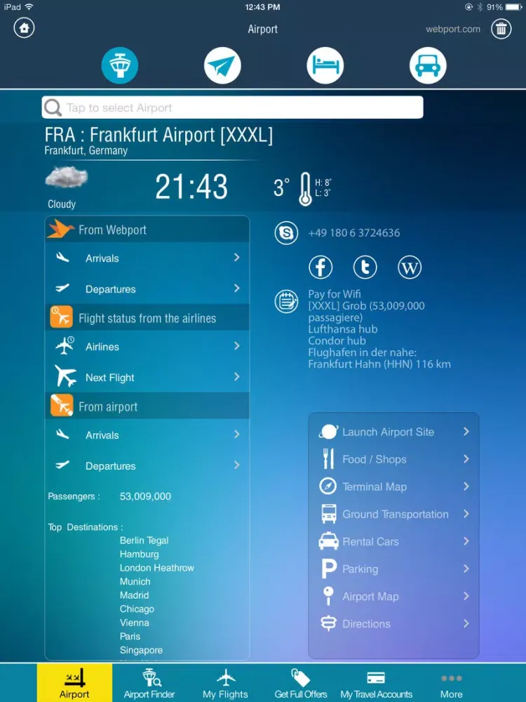 Frankfurt Airport Pro (FRA) Flight Tracker iPad 应用截图