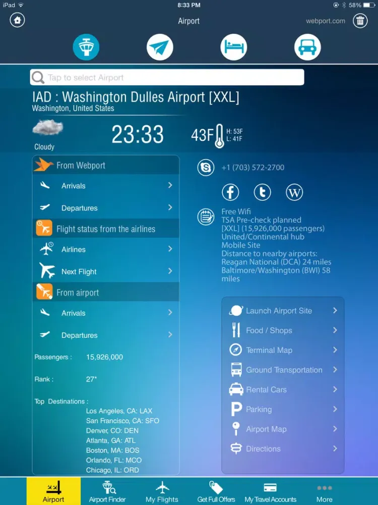 Washington Dulles Airport Pro (IAD/DCA/BWI) Flight Tracker Radar iPad  Ekran Görüntüleri