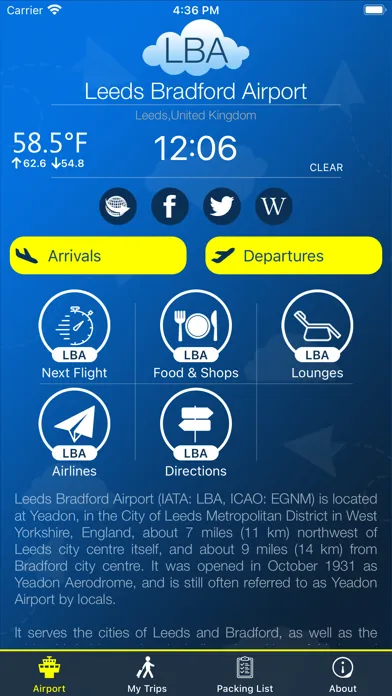 Tangkapan layar Leeds Airport LBA Info + Radar