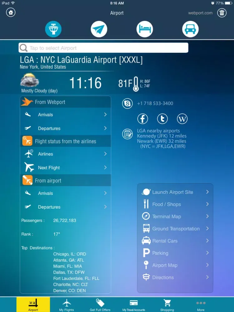 ภาพหน้าจอของ LaGuardia Airport (LGA) + Flight Tracker New York City iPad 