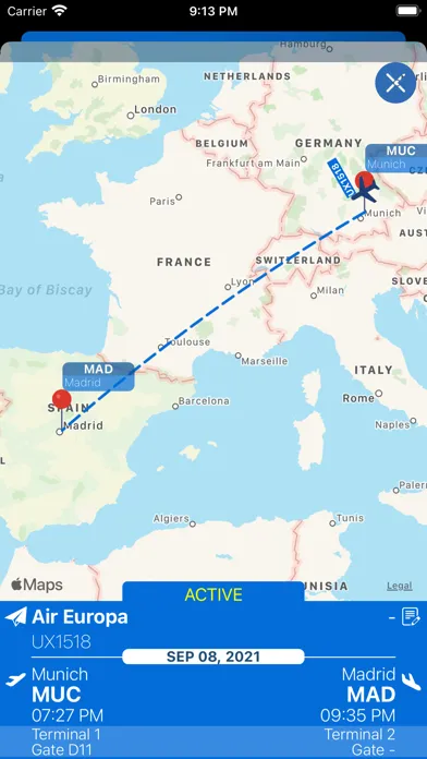 Tangkapan skrin Madrid Airport Info + Radar