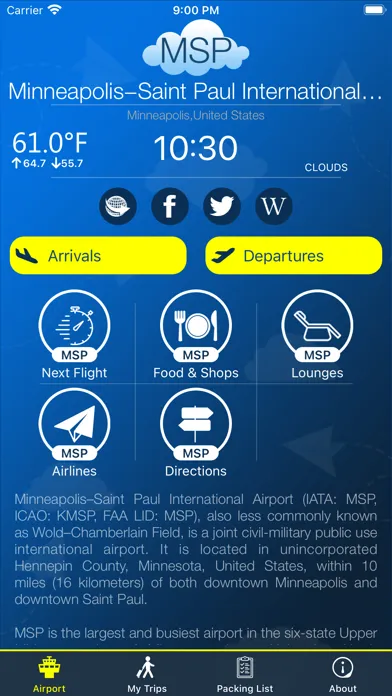 Ảnh chụp màn hình của Minneapolis Airport (MSP) Info