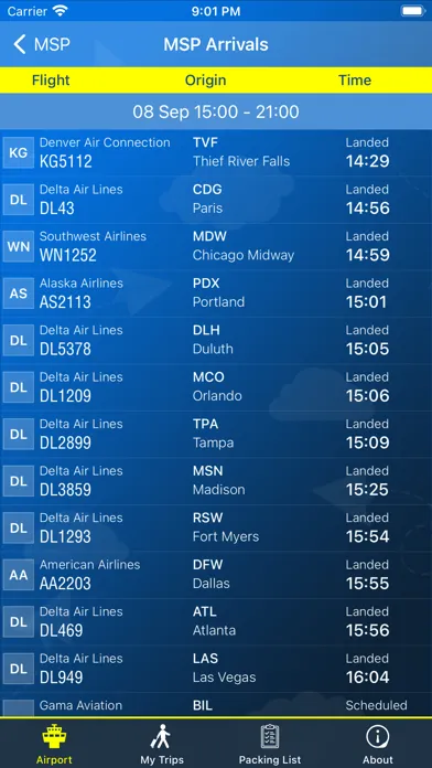 Ảnh chụp màn hình của Minneapolis Airport (MSP) Info