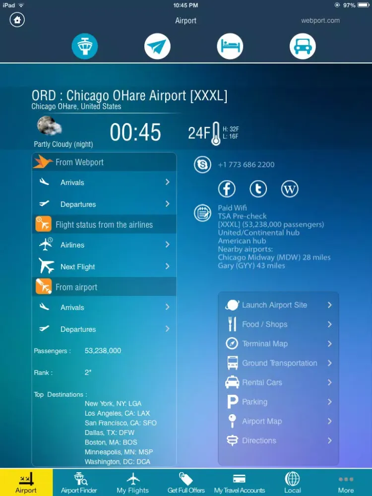 Chicago O'Hare Airport Pro (ORD/MDW) Flight Tracker Radar iPad 應用截圖