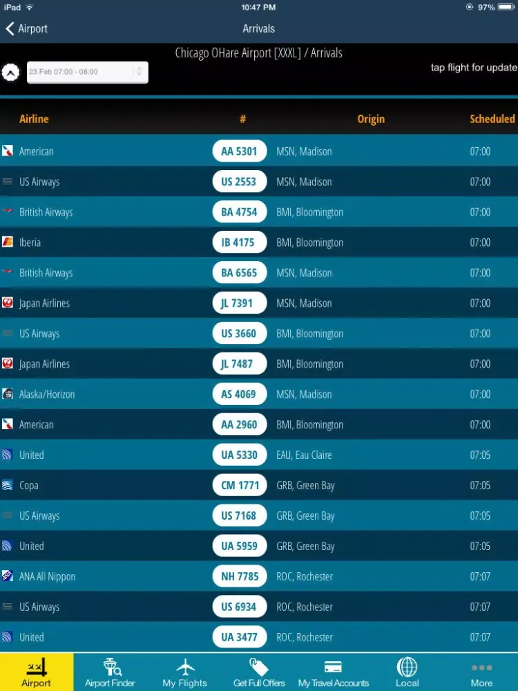 Chicago O'Hare Airport Pro (ORD/MDW) Flight Tracker Radar iPad 應用截圖