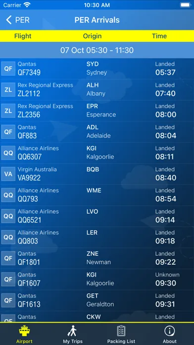Captures d'écran de Perth Airport (PER) + Radar