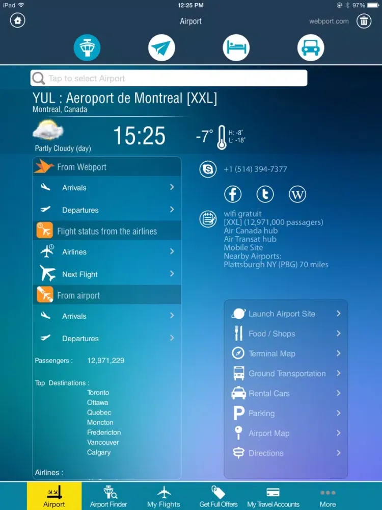Screenshot di Montreal Airport Pro (YUL) Flight Tracker air radar Montréal Pierre Elliott Trudeau Canada iPad 