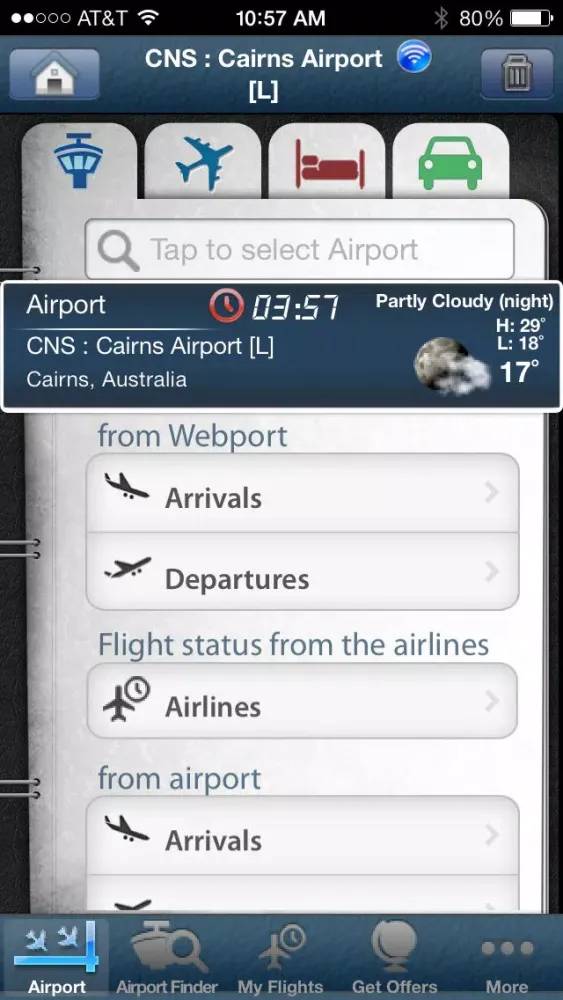 Cairns Flight Info + Tracker Screenshots