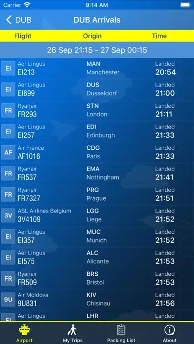 Capturas de tela do Dublin Airport (DUB) + Radar