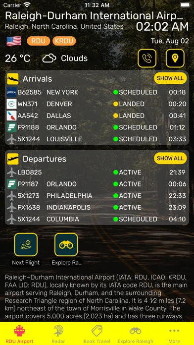 Tangkapan layar Raleigh Airport (RDU) + Radar