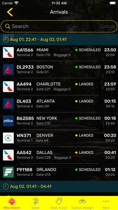 Tangkapan layar Raleigh Airport (RDU) + Radar