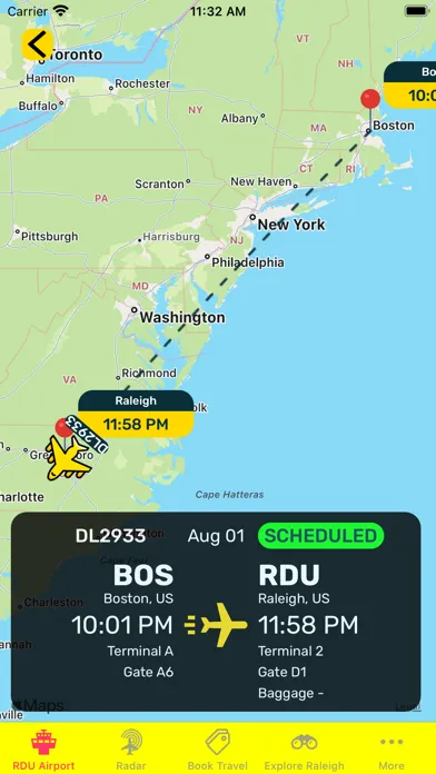 Tangkapan layar Raleigh Airport (RDU) + Radar