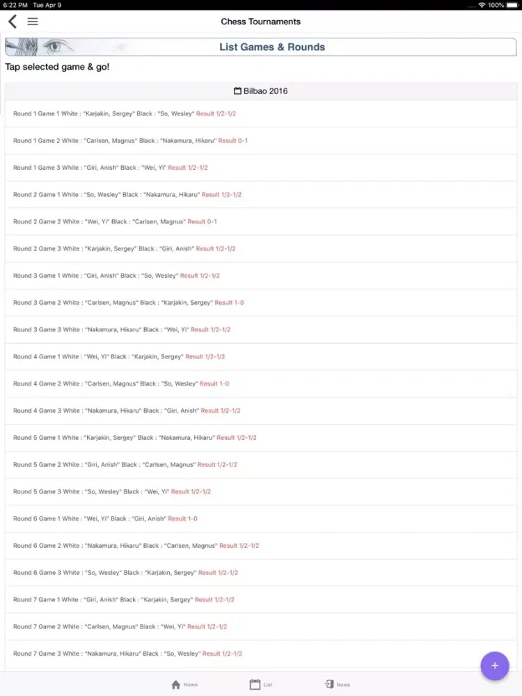 Chess tournaments iPad  स्क्रीनशॉट