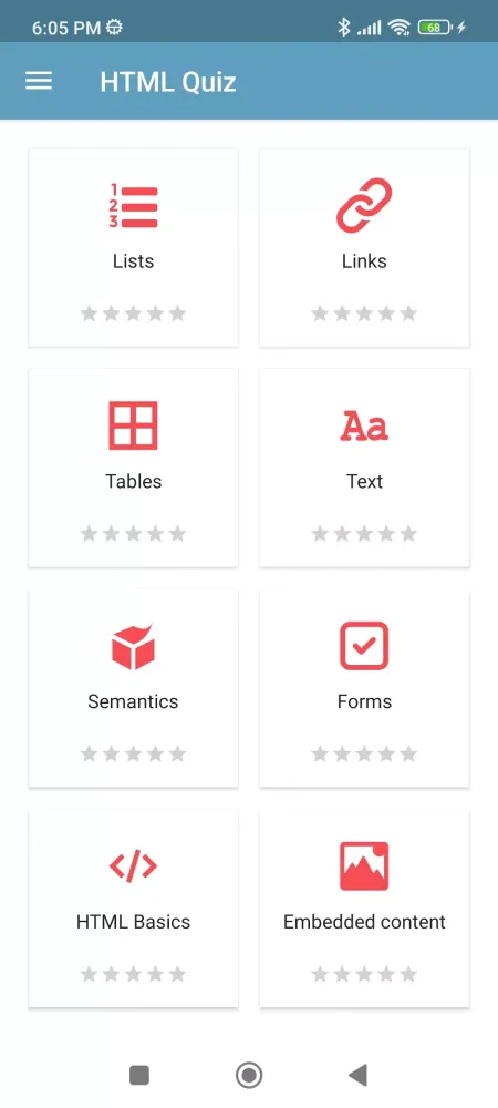 Capturas de tela do HTML Quiz