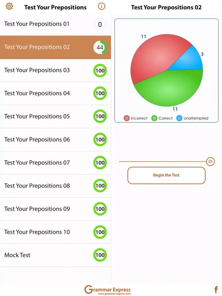 Capturas de tela do Test Your Prepositions iPad 