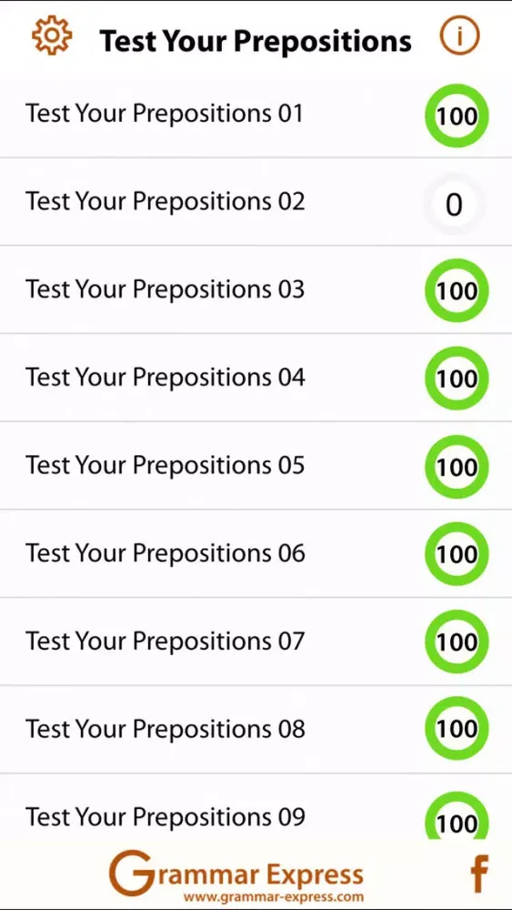 Capturas de tela do Test Your Prepositions