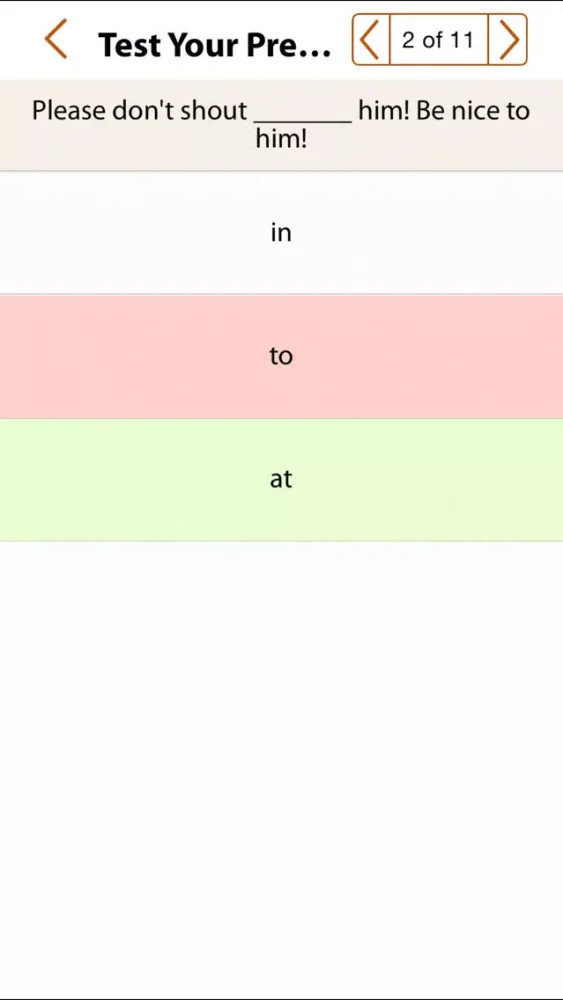 Capturas de tela do Test Your Prepositions
