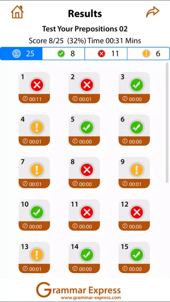 Capturas de tela do Test Your Prepositions