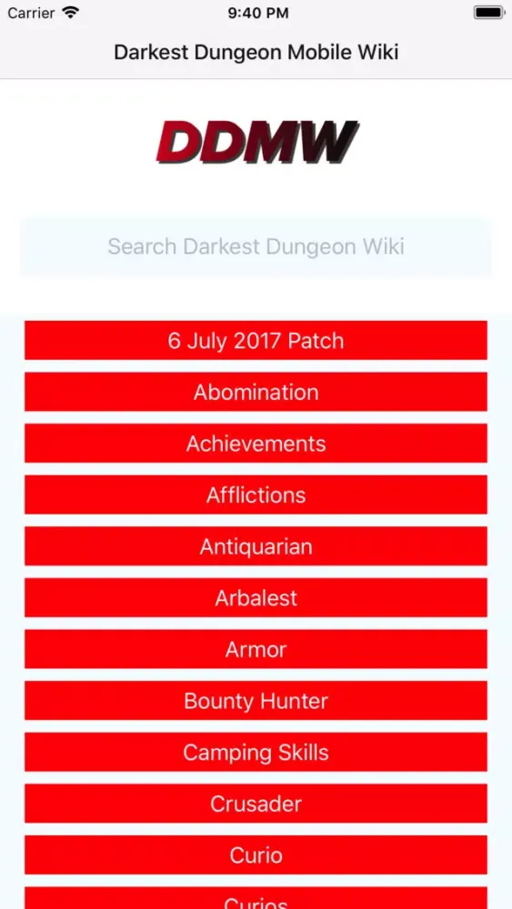 Ảnh chụp màn hình của Mobile Wiki - Darkest Dungeon
