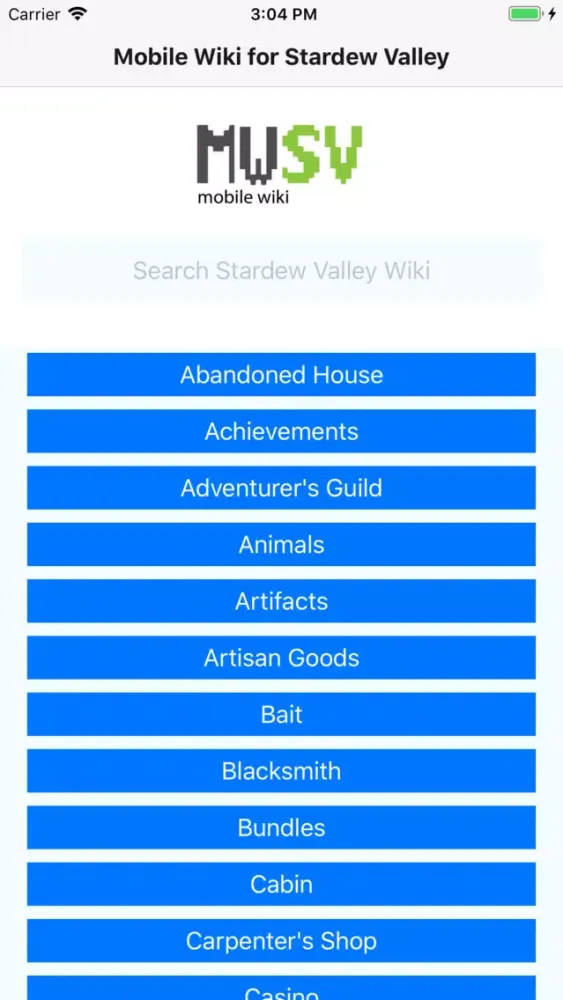 Ảnh chụp màn hình của Mobile Wiki for Stardew Valley