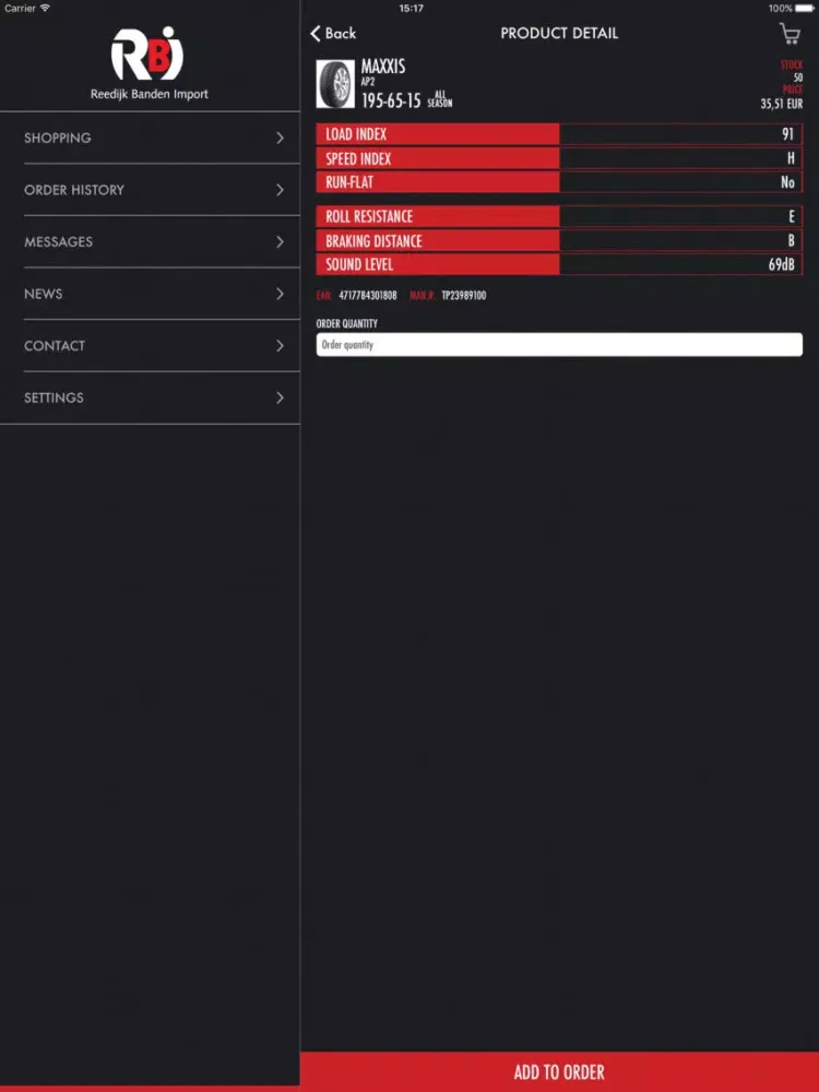Screenshot di Reedijk Banden Import iPad 