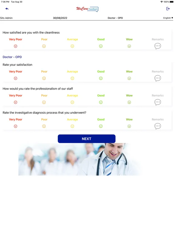 Capturas de tela do WeCare Feedback iPad 