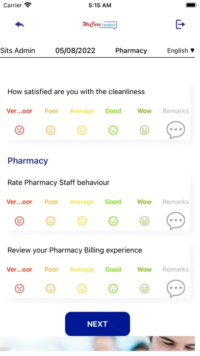 Capturas de tela do WeCare Feedback