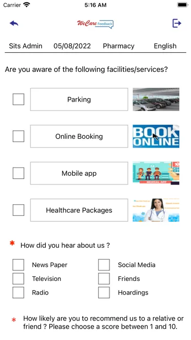 Capturas de tela do WeCare Feedback
