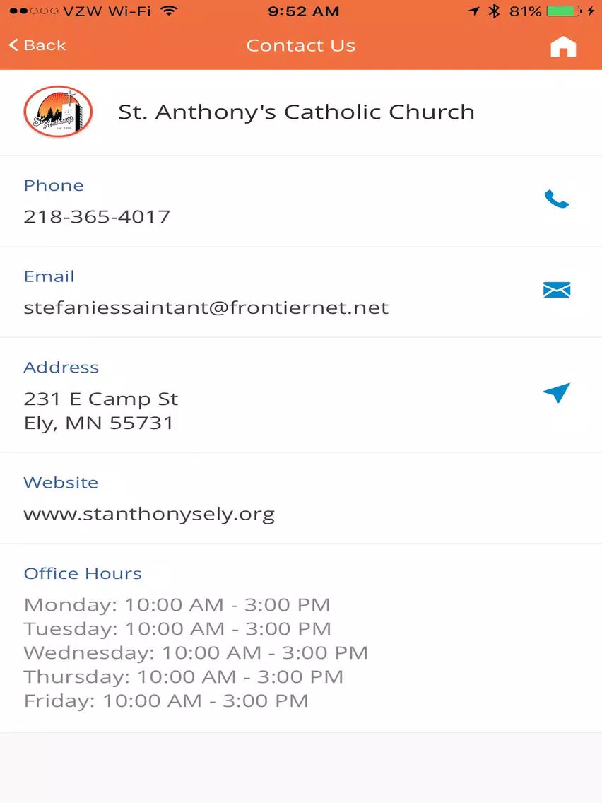 Ảnh chụp màn hình của St. Anthonys Catholic Church Ely MN iPad 