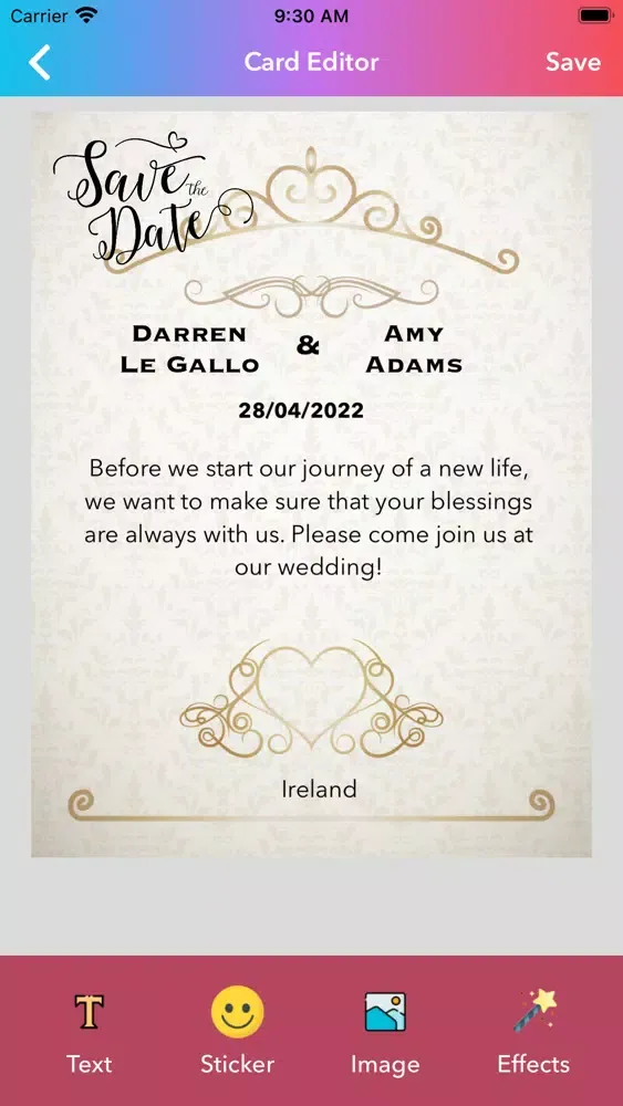 Capturas de tela do Wedding Card Maker App