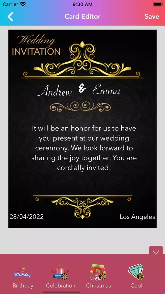 Capturas de tela do Wedding Card Maker App