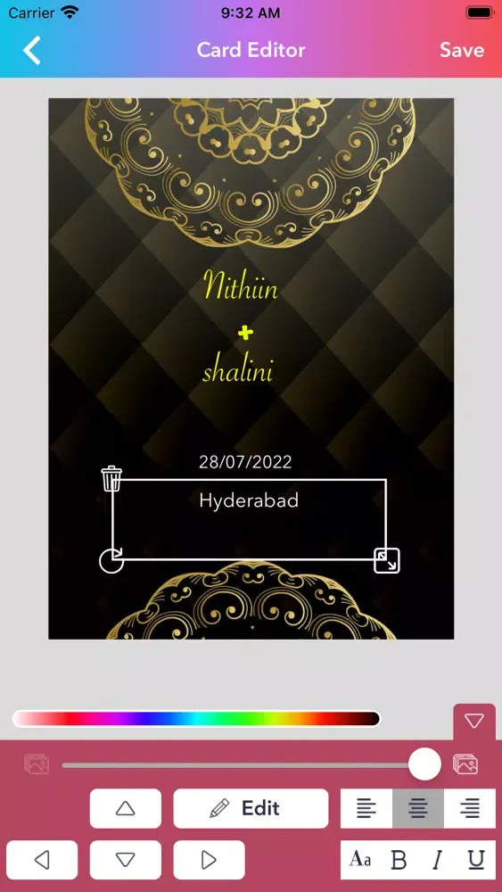 Capturas de tela do Wedding Card Maker App
