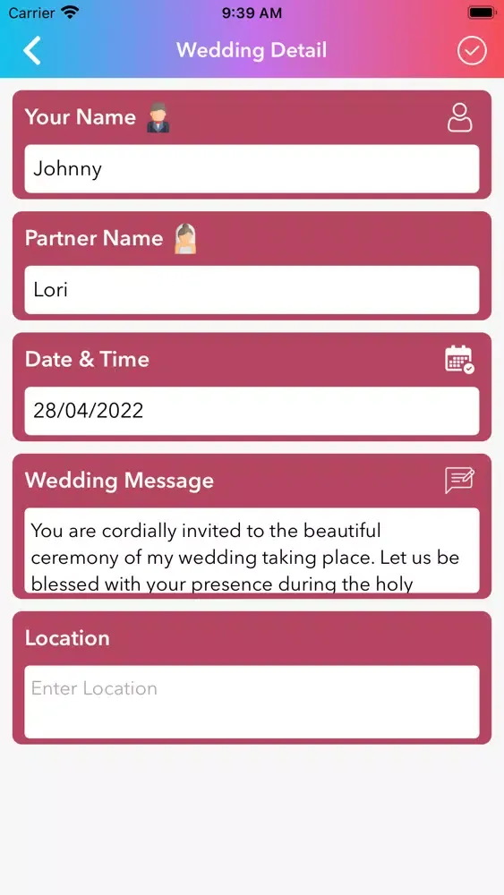 Capturas de tela do Wedding Card Maker App