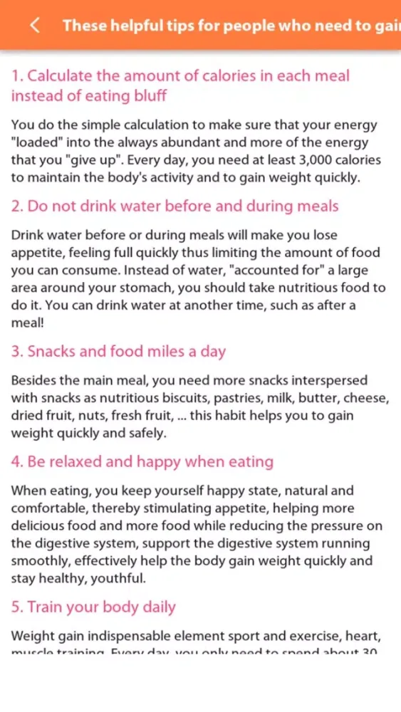 Zrzuty ekranu Weight gain, Diet tracker